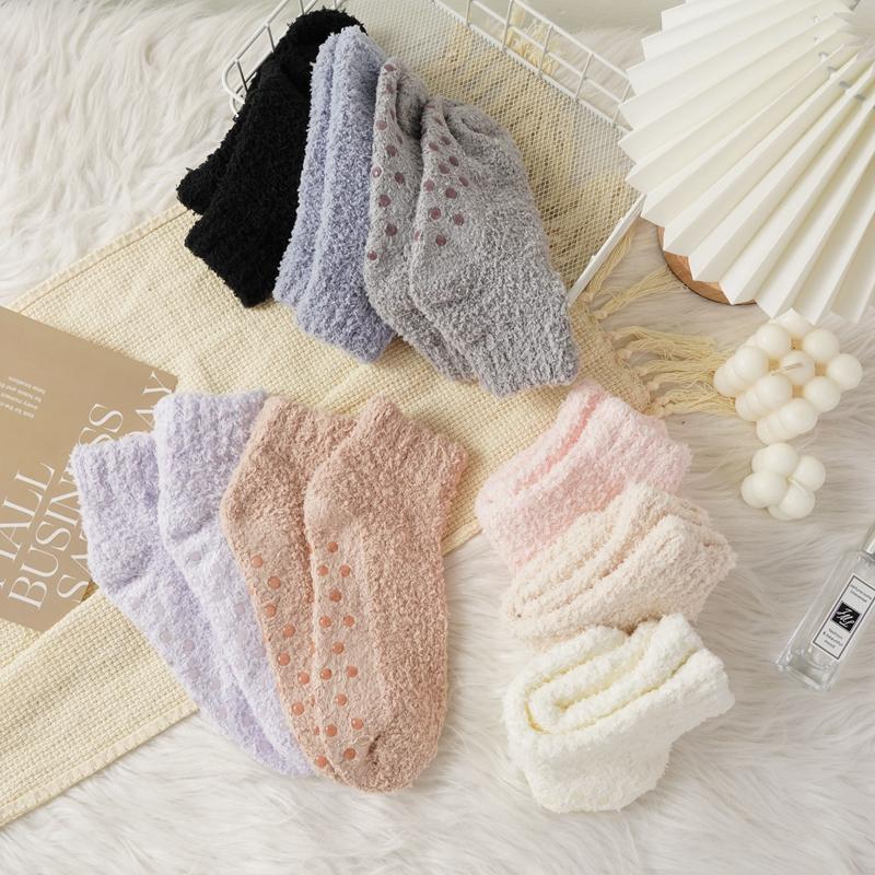 10 Pairs Women's Slouch Socks Women Thickened Coral Fleece Warm Indoor Floor Silicone Non-slip Invisible Cotton Boat Socks
