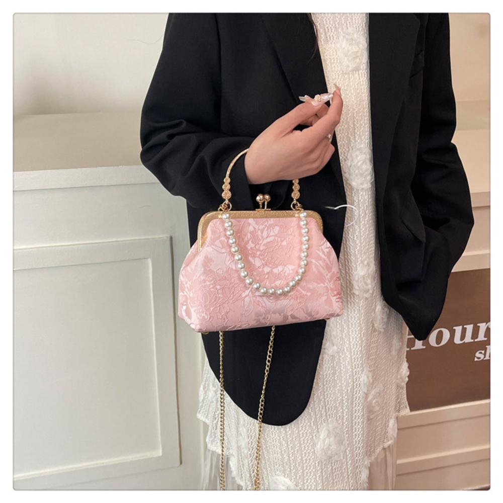 Vintage Classic Lace Bag Pearl Evening Bags Metal Lock Bags Women Shoulder Crossbody Bag Chain Women's Handbags Purses