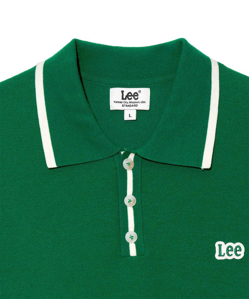 LEE Collar Contrast Short Sleeve Knit Green