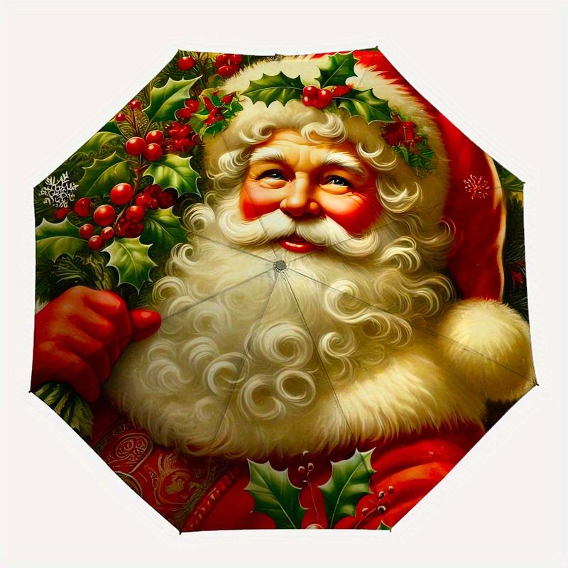 Weihnachtsmann, Weihnachtsthema 8 Rippen Hand-Automatik-Regenschirm, Kompaktes und tragbares Design, Ein perfektes Geschenk für Geburtstag, Weihnachten oder