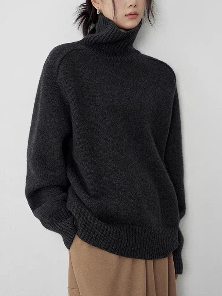 2025 Women's European Style High Neck Wool Sweater - Loose, Thick, and Cozy for Winter