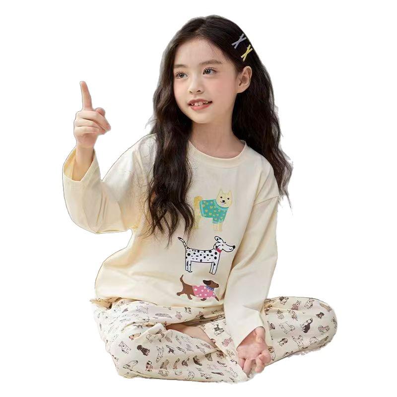 2026 Girls’ & Women's Spring Cartoon Pajama Set - Round Neck, Long Sleeve, Cute Homewear