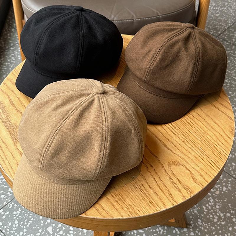 Women Solid Color Beret Cap Autumn Winter Warm Octagonal Newsboy Artist Cap Elegant Lady Outdoor Windproof Painter Peaked Hat