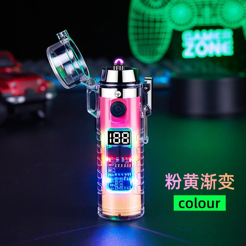 2025 New Fashionable Transparent Shell Arc Lighter Portable Type-C Charging with Flashlight Men's Luxury Cigarette Lighter Gift