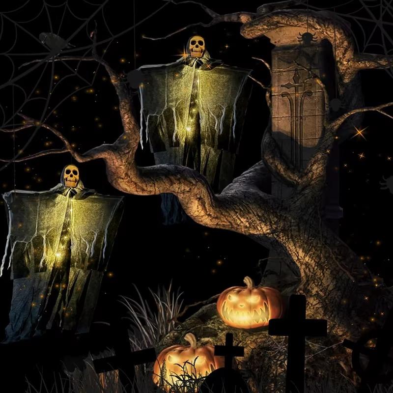 Glowing Skeleton Ghost Hanging Pendant Spooky Halloween Decoration for Porch, Haunted House and Terror Party Scary Props