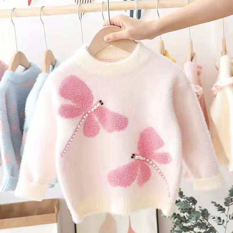 Girls' Mink Velvet Knitted Pullover Sweater - Thickened and Fashionable for Autumn/Winter