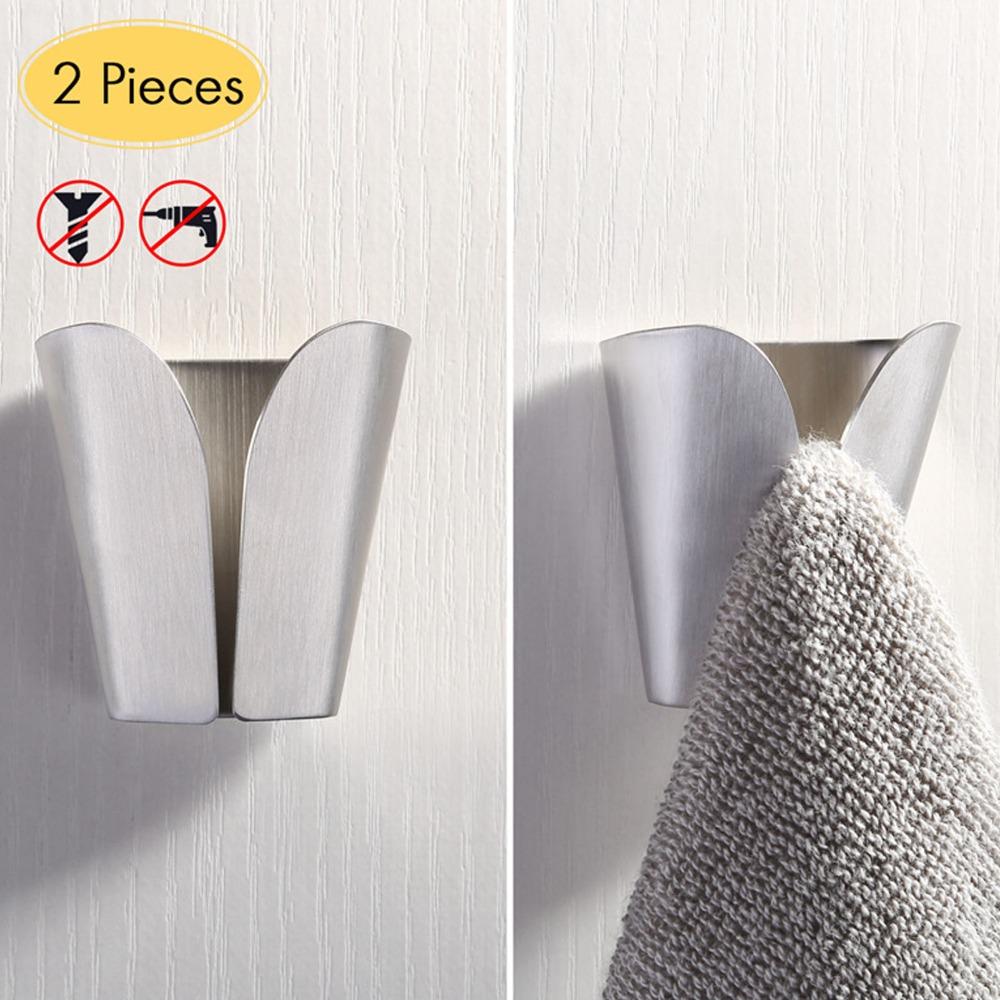 2 PCS Silver Towel Hook Brushed Finish Towel Holder Durable Towel Hook Hanger  Over the Door