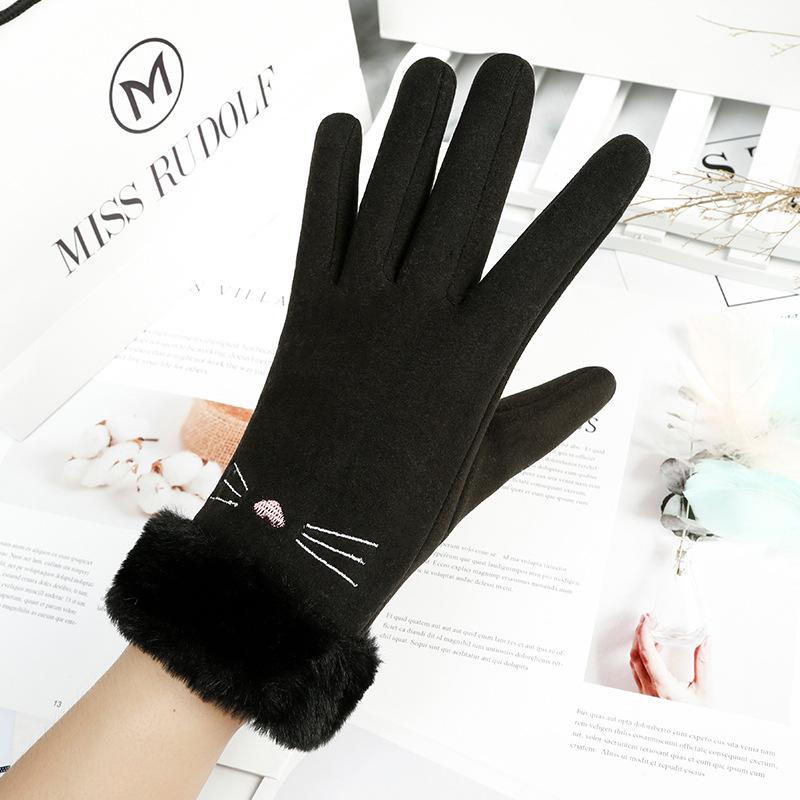 Cross-border German velvet touch screen autumn and winter women's gloves thickened to keep warm and velvet Korean version of fashion cycling windproof
