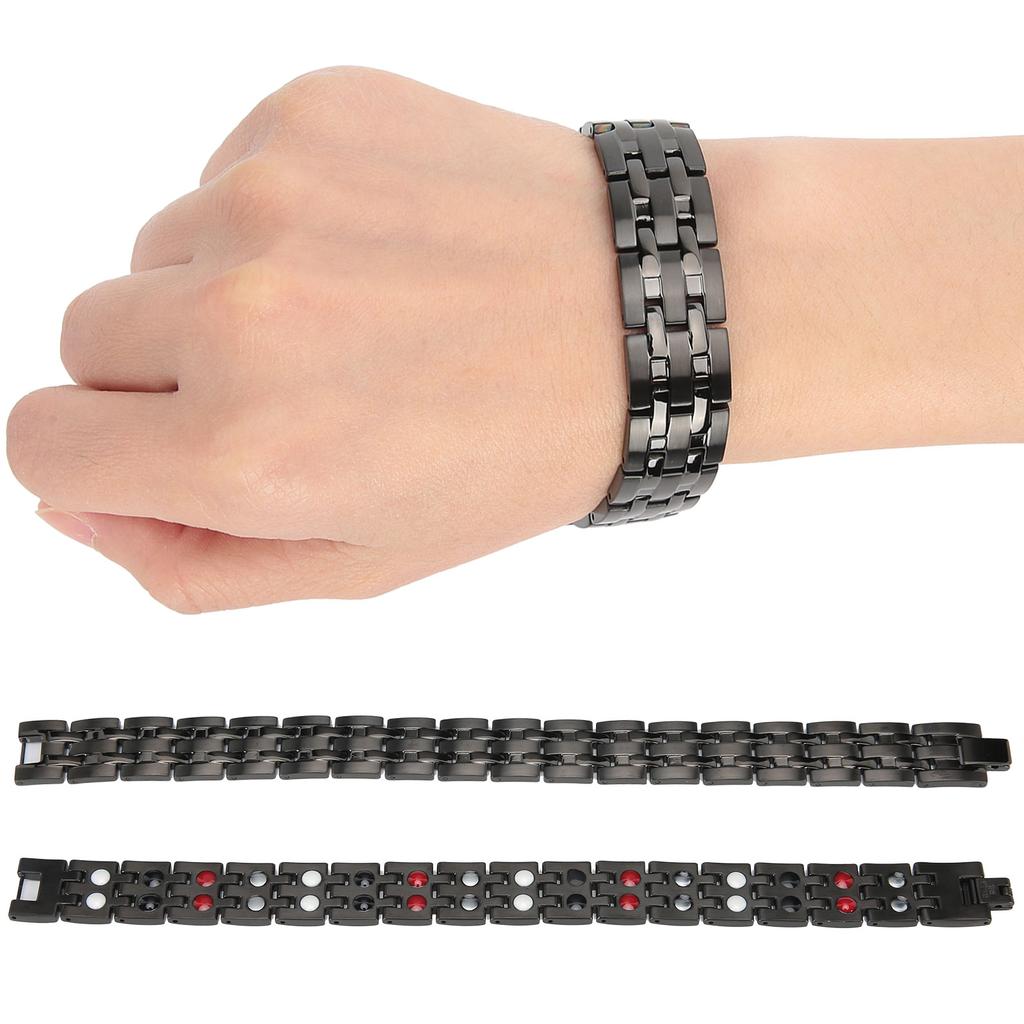 Men DoubleRow Magnetic Therapy Bracelet Pain Relief Magnet Bracelet Healthy Care Black