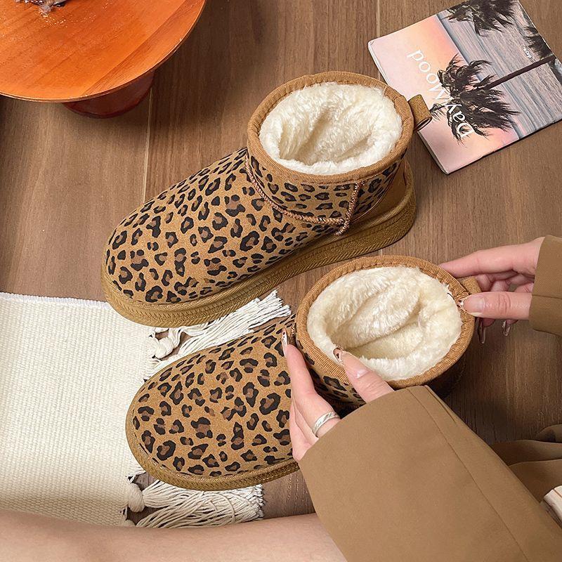 Schneestiefel mit Leopardenmuster, Samt und verdickte miu home dicke Sohle kurze Baumwollschuhe, warm, wasserdicht und rutschfest Feuchtigkeit