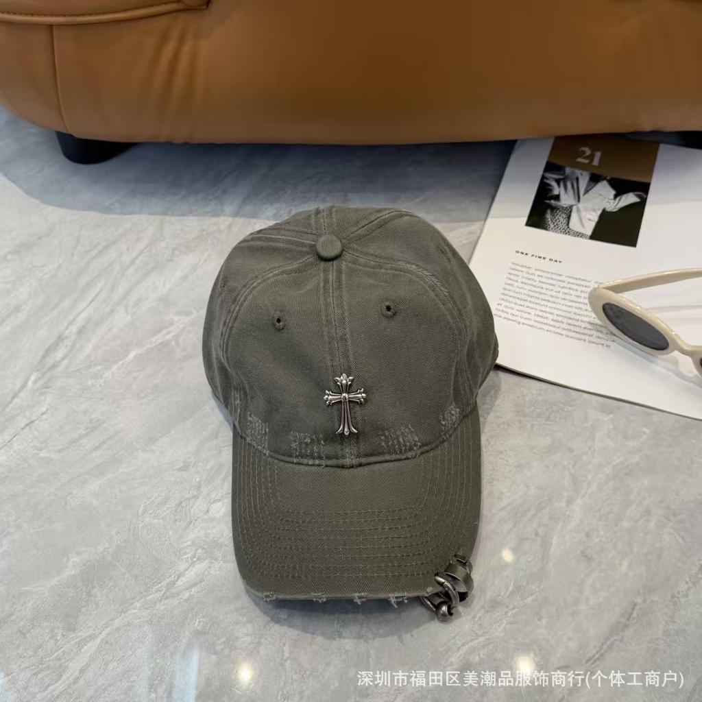 Spring and summer Internet celebrity new iron ring cross cap female couple versatile soft top personality shade baseball cap
