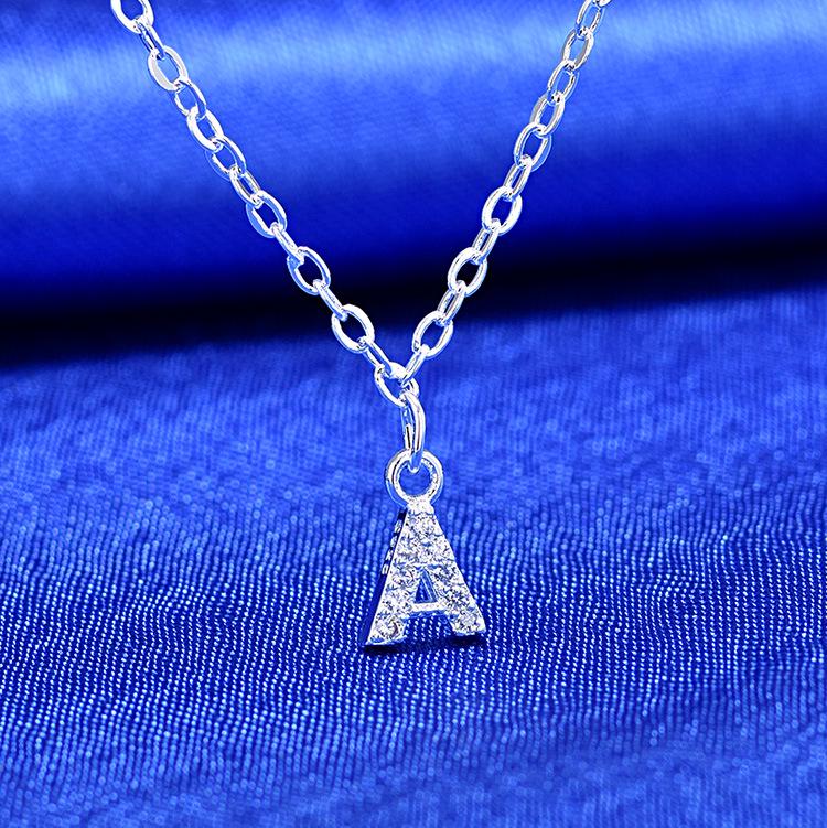 Collana con Ciondolo Alfabeto Argentato Stile Coreano - Catena Clavicola Moda Donna