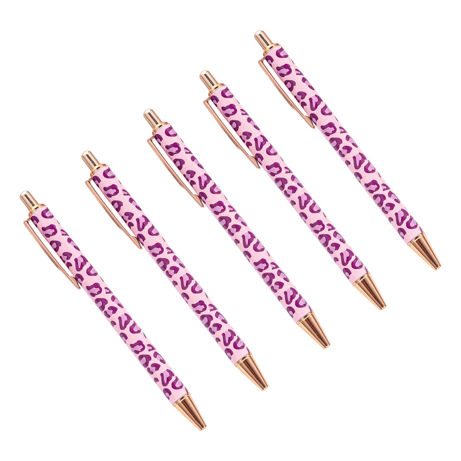 

5 шт. шариковых ручек с леопардовым принтом для женщин, офисный письменный инструмент, выдвижная шариковая ручка с зажимом для ручки для студентов S
