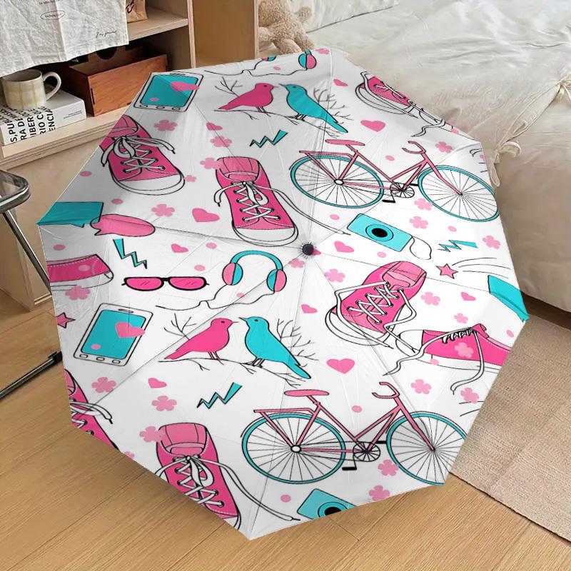 1pc Shoes Bike Automatic Open/Close Umbrella Compact Folding Umbrella with 8-Rib Shaft for Women/Men, Elegant Birthday1233S