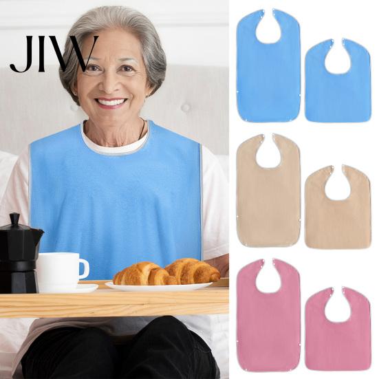 Machine Washable Mealtime Bibs Adult Large Bib, Solid Color Waterproof Clothing Protector, with Deep Crumb Snap Buttons Catcher Design, Adjustable