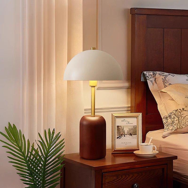 Mid-Century French Retro Solid Wood Bedside Lamp with Wabi-Sabi Style for Bedroom or Living Room