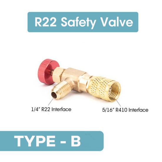R410/R22 Safety Valve Sealed Brass 1/4 5/16 Inch Air Conditioning Charging Hose Valve Adapter Refrigeration Tool Air Conditioner