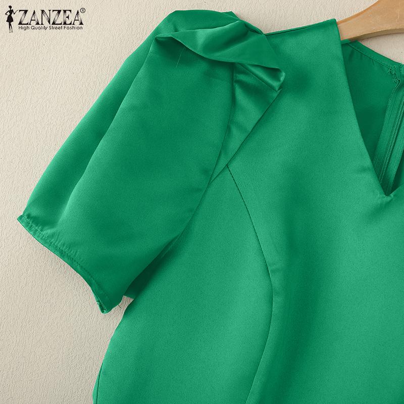 ZANZEA Women Casual V-Neck Short Sleeve Summer A-Line Dress