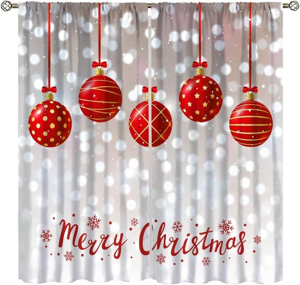 Christmas Curtain Funny Anta Claus Riding Sleigh Delivering Present Ball Winter Print Drapes Bedroom Party Decor For Made Of Polyester