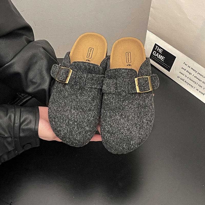 Retro round head baotou half slippers women's spring new outer wear thick-soled personalized casual cool slippers