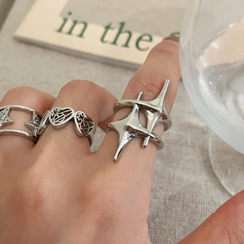 Hollow Awn Star Finger Rings Adjustable Open Rings Bohemian Star Joint Rings Hollow Awn Star Finger Rings for Women Girl