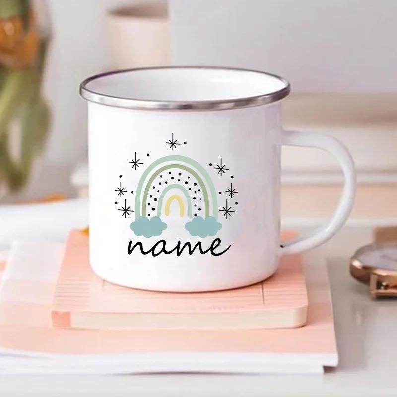 Creative Personalized Mug for Kids Drink Coffee Water Juice Milk Cups Rainbow Enamel Mugs Handle Drinkware Birthday Gift for Her