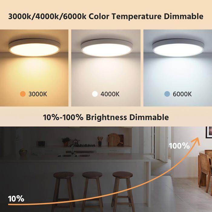 VivaLet Plafonnier LED 28W 2800LM, Détecteur de Mouvement, Intensité Variable, Télécommande, IP54, 3000K-6000K, 30cm, Intérieur