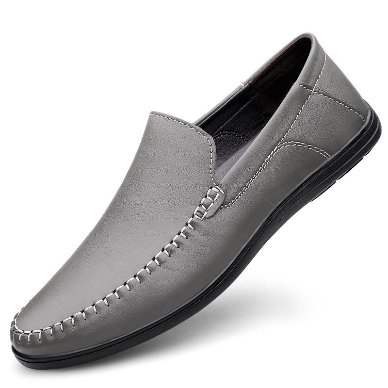 

Fashion High Quality Mens Slip on Flats Casual Luxury Brand Men Loafers Genuine Leather Moccasins 2025 New Light Breathable Dress Flats 45 серый