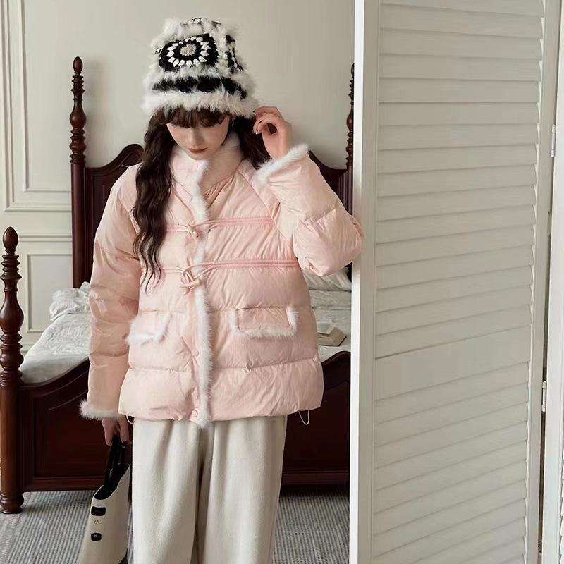 High-end White Duck Down Mink Hair Down Jacket Women's Winter Fashion Short Stand-up Collar Sweet Warm Small Coat