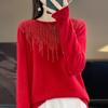 2024 Women's Zodiac Red Wool Sweater - Long Sleeve, Round Neck, Half High Neck