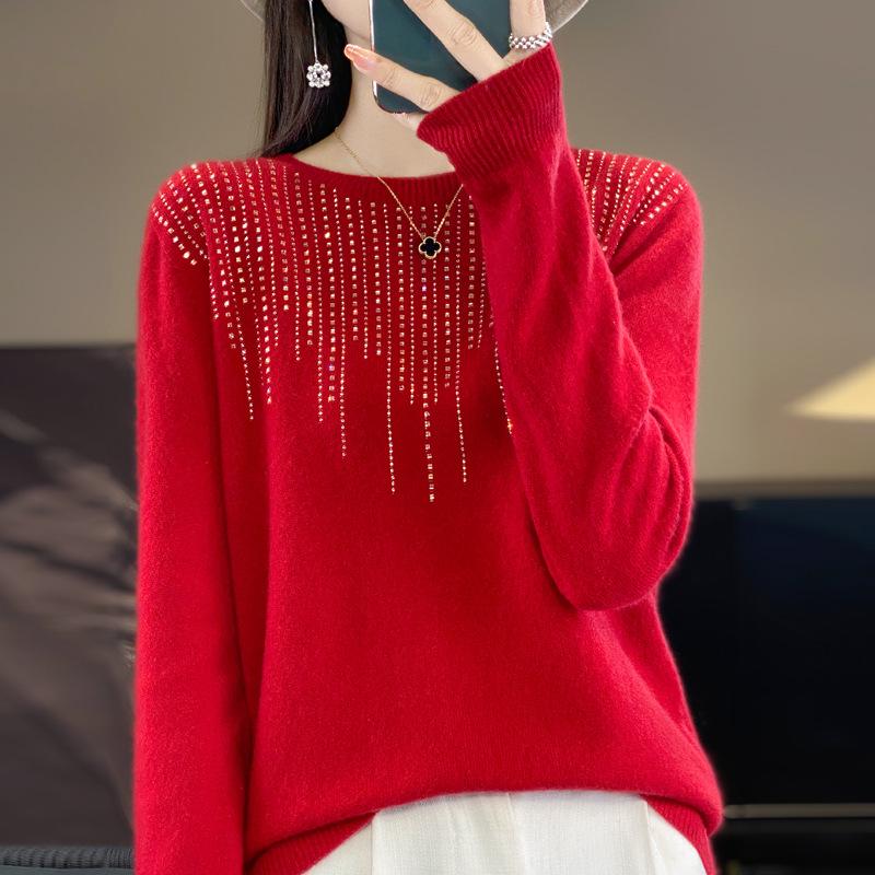 2024 Women's Zodiac Red Wool Sweater - Long Sleeve, Round Neck, Half High Neck