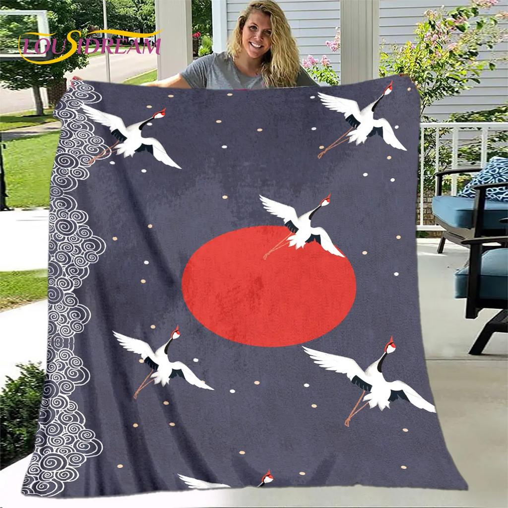 3D Classical Chinese Crane Blanket,Flannel Blanket Throw Blanket,Warm Blanket for Home Living Room Bedroom Beds Sofa Picnic Kid