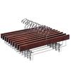 Amber Home Wooden Pants and Skirt Hangers, Set of 10, for Pants and Slacks, Shape-Retaining, Non-Slip, Adjustable, Strong Clips, Wrinkle-Resistant, Ro