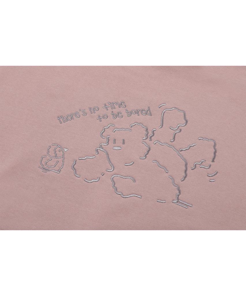 Fun Time Bear Embroidered Hoodie Indie Pink