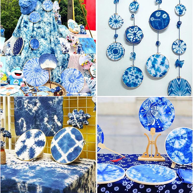 Children's Tie-Dye Embroidery Kit: Bamboo Hoop, Blue Wall Pendant