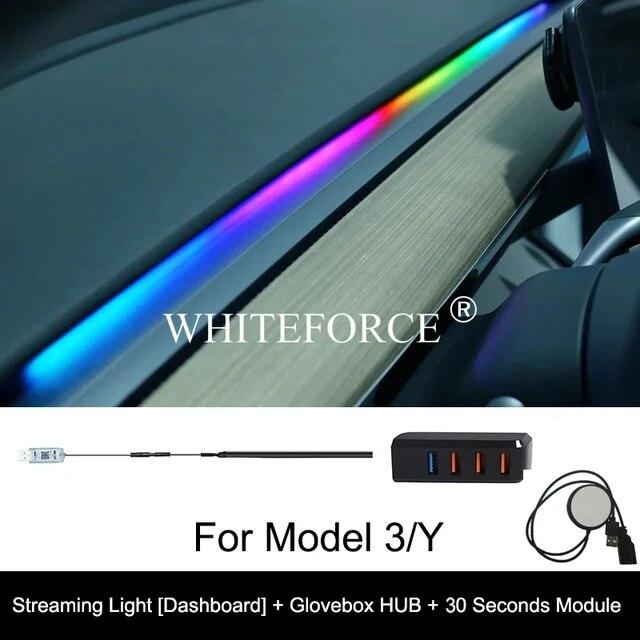 For Tesla Model 3/Y 2017-2023 Streaming Ambient Light Dashboard Flow Light Remote/APP Control USB Ambient Strip Lamp Decoration