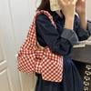 Lightweight Korean Style Bow Shoulder Bag Bowknot Fashi Plaid Tote Bag Cute Printing Canvas Vest Bag Women