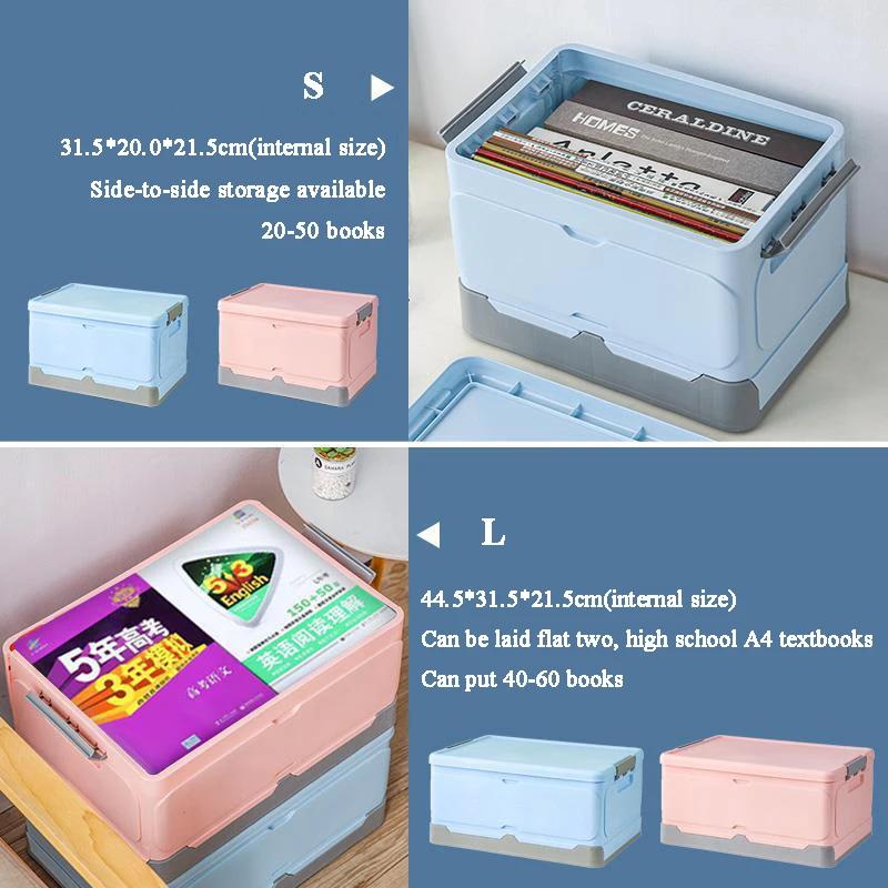 Cutie de depozitare portabilă pliabilă din plastic cu capac, pentru dormitor, diverse articole de uz casnic, haine, cărți, organizator, container auto, stivuibil
