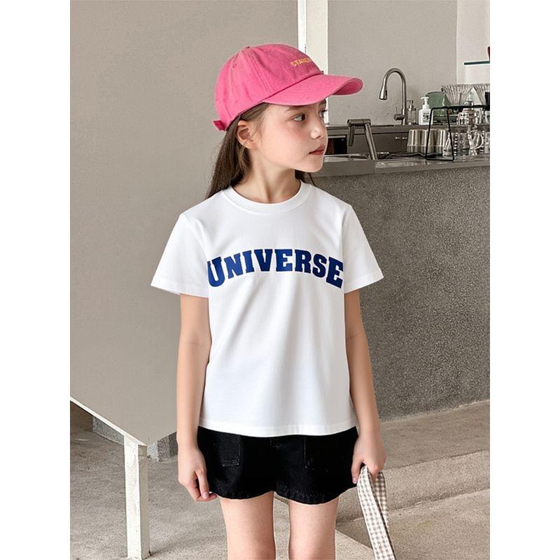 Brand Foreign Trade 2026 Summer New Style Big Kids' Tops with Letter Print, Children's Loose Cotton Round Neck Short-Sleeve T-Shirt