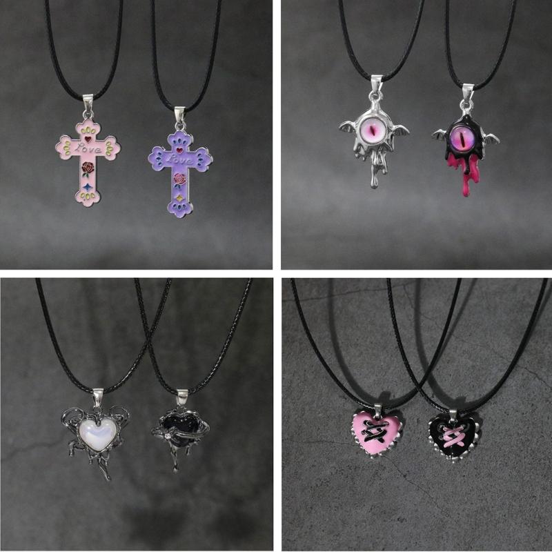Gothic Liquid Heart Pendant Necklace Devil Eye Cross Choker Punk Devil Eye Clavicle Chain for Women Jewelry Accessories
