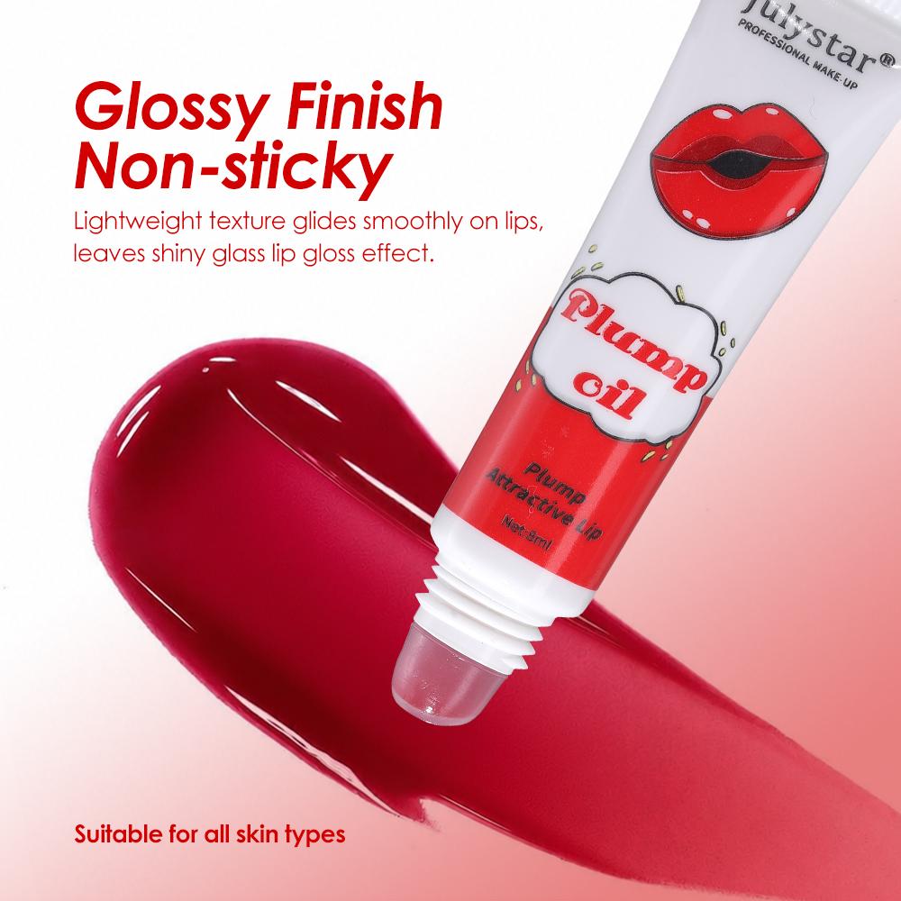 JULYSTAR Tinted Plumping 6pcs Lip Oil Set, Hydrating Squeeze Tube Lip Gloss, High Shine Moisturizing Lip Care Tint Makeup