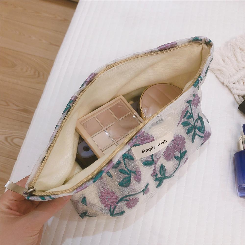206 Chamomile Pattern Cosmetic Organizer Travel Bag Large Canvas Toiletries Women Teen Girls Makeup Storage Pouch