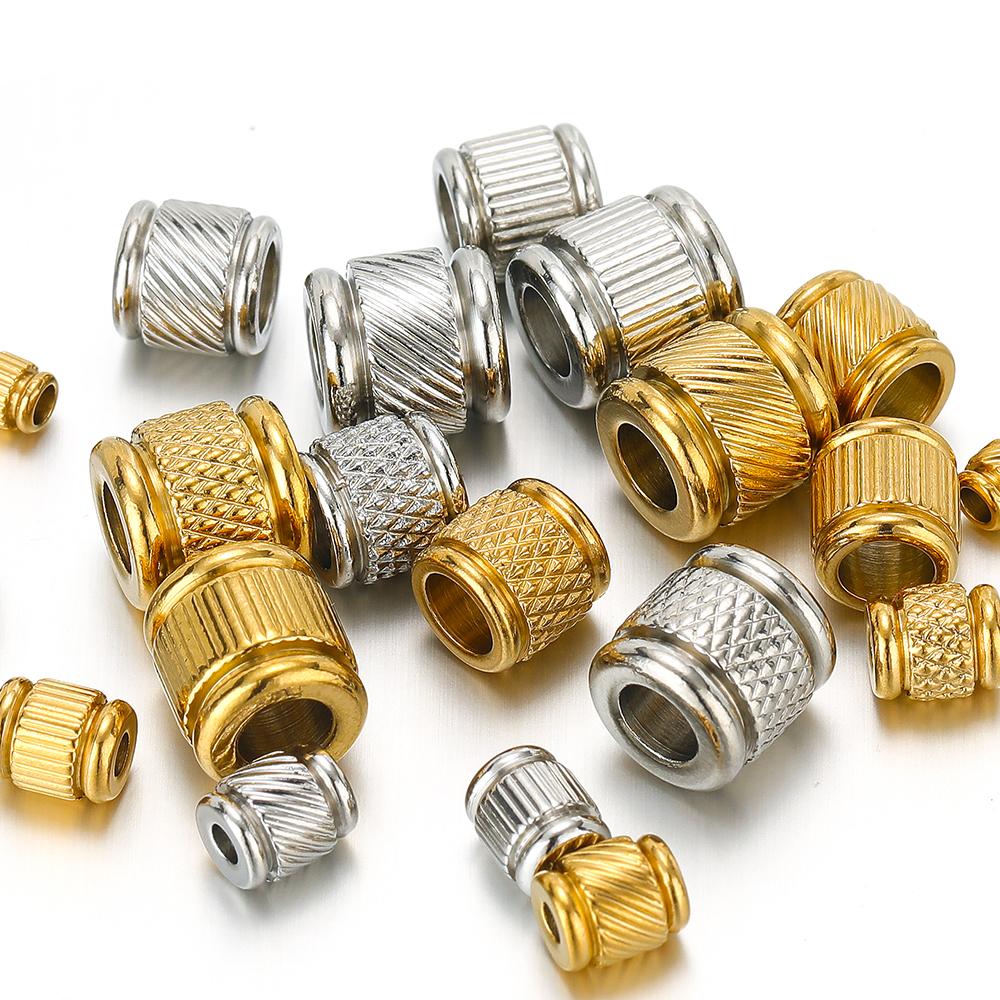 20pcs Stainless Steel Big Hole Loose Beads Gold Texture Spacer Beads for DIY Jewelry Making Necklace Findings Bracelet Supplies