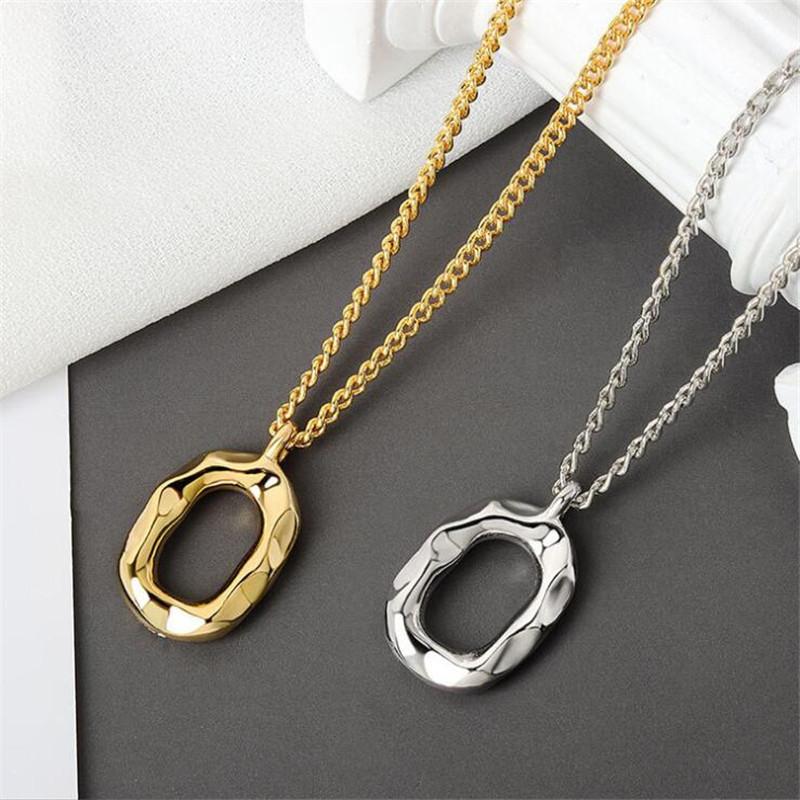 Niche Design Concave-convex Oval Geometric 925 Sterling Silver Jewelry Personality O-shaped Female Pendant Necklaces TYB369