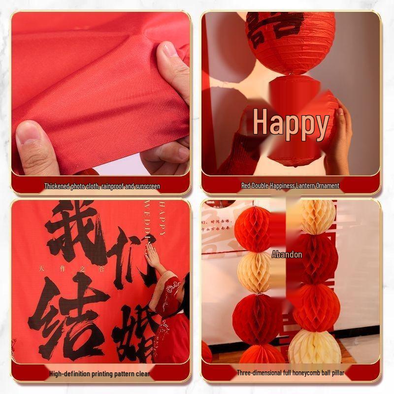 Double Happiness Chinese Calligraphy Wedding Banner for Living Room and Courtyard Decor