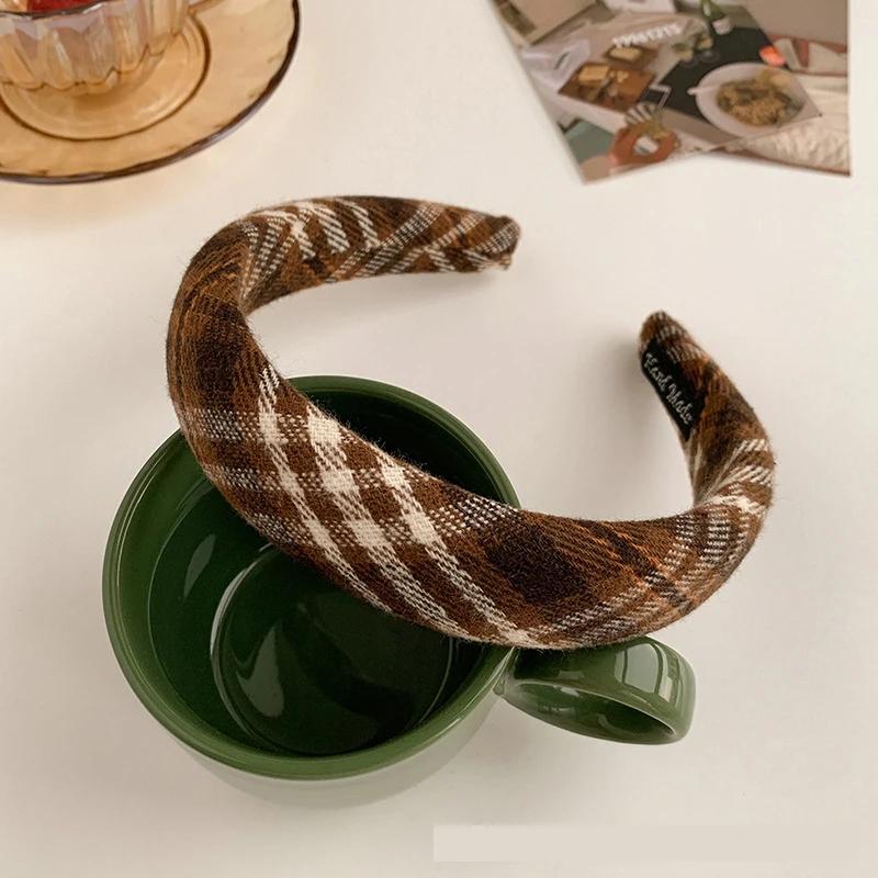 

Retro French Tweed Sponge Headband Plaid Autumn Winter Face-washing All-match Simple Outfit Headband Female Accessories
