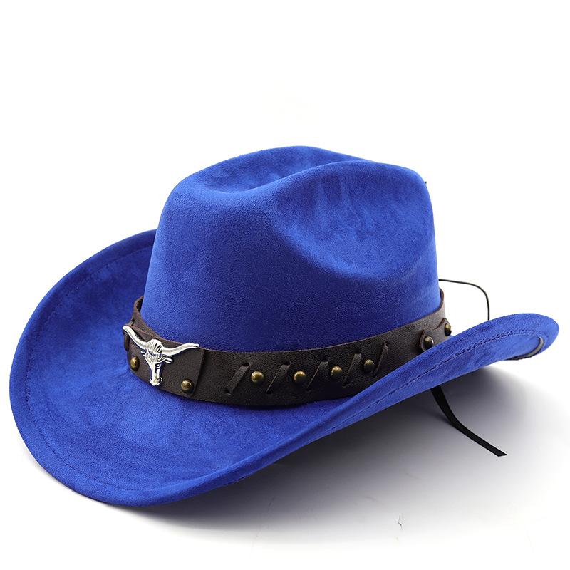 Cappello western da cowboy in camoscio con testa di mucca cappello a cilindro in lana jazz cappello in feltro stile etnico autunno e inverno cappello a tesa larga da uomo e donna