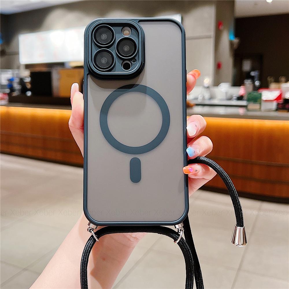 Crossbody Lanyard Cord Rope Necklace For Magsafe Magnetic Case For iPhone 17 16 15 11 12 13 14 Pro Max Matte Clear Charge Cover