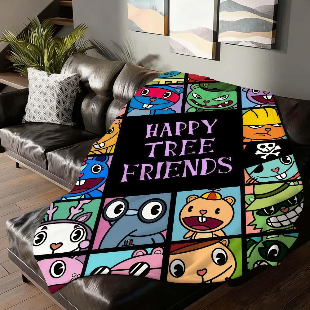 Manta de dibujos animados Happy Tree Friends para sofá, oficina, cama, avión, viaje, dormir, leer, relajarse, camping, suave y cálida