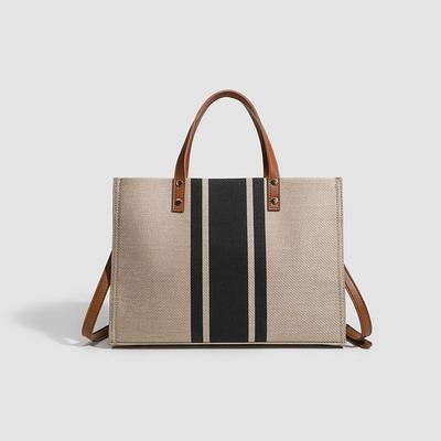 Women's Hand-to-wear Tote Bag Fashionable Commuter Striped Simple Shoulder Bag Ins Canvas Bag